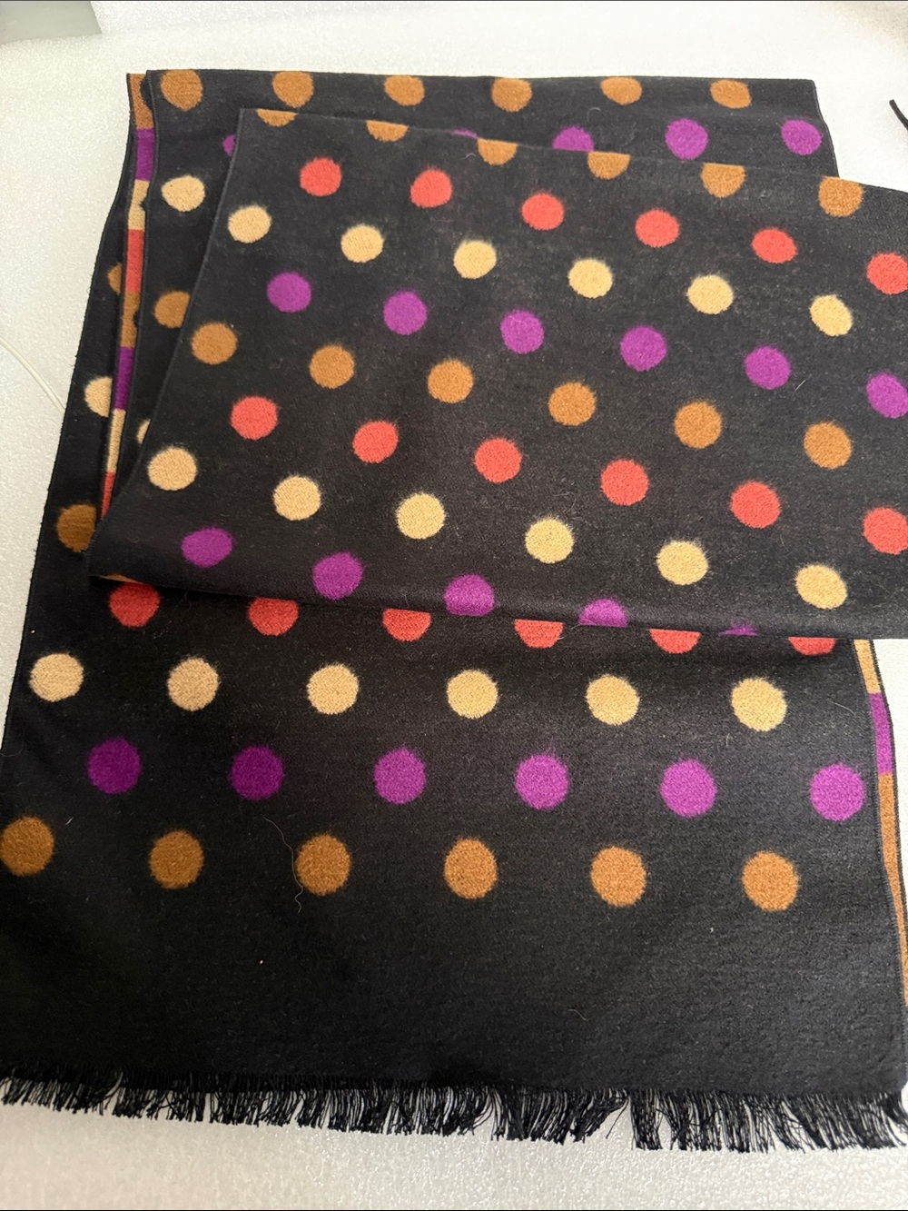 Silk Polka Dot & Stripe Scarf - Black & Rust - Picture 5 of 6